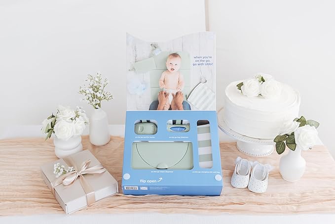 Ubbi On-The-Go Diapering Gift Set, Includes Changing Mat and Bag, Wipes Dispenser, Pacifier Holder and Bag Dispenser, Newborn Essentials, Sage