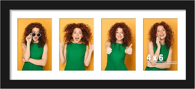 8x20 Collage Picture Frames Display Four 4x6 Picture Collage Wall Decor Wall Hanging or Tabletop Black