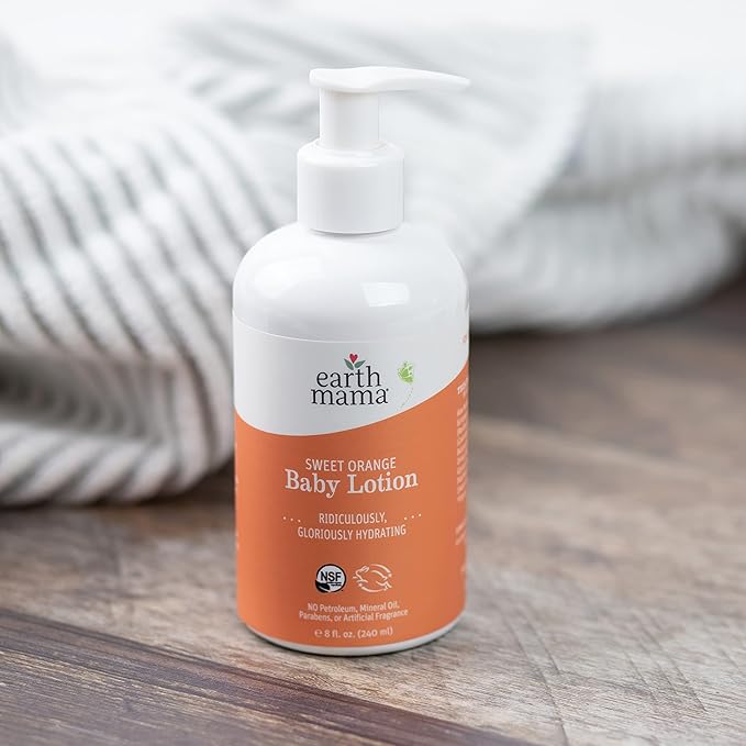 Earth Mama Sweet Orange Baby Lotion | Moisturizing Body Lotion for Dry Skin, Newborn Baby Lotion Sensitive Skin Care, Face Lotion for Babies & Kids with Shea Butter, Calendula & Aloe, 8 Fl Oz (2-Pack)