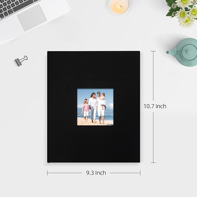 Mublalbum 2 Pack Small 8x10 Photo Album 2 Pack Linen Cover with Display Window Mini Picture Book Each Holds 52 Vertical Pockets for Artwork Postcards or Pictures Storage (Black)