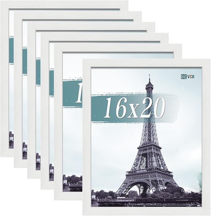VCK 16x20 Picture Frames white Set of 6, Wide Border Wood Poster Frame, Multi-Directional Display Family Photos, Office Prints, Studio/Gallery Artwork, Woodgrain Series, Wall Hanging