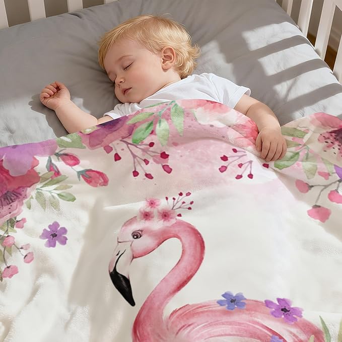 Personalized Baby Blanket with Name, Customized Soft Animals Flannel Blankets for Newborn Boys Girls and Toddlers, for New Mom, Infant Birthday Gift, Flamingo