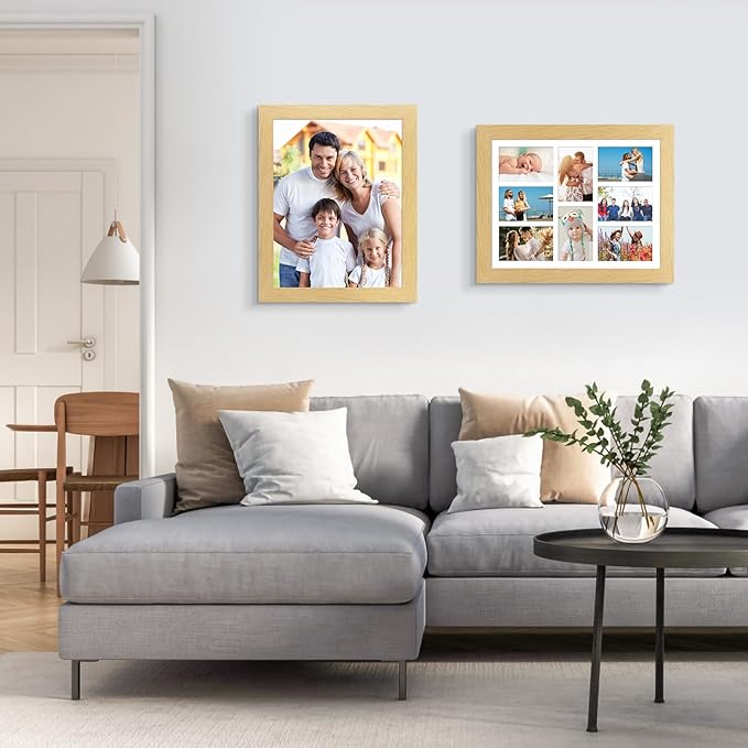13x17 Picture Frame Display 8 opening 4X6 Picture Frame Collage,Multi Photo Frame with Mat,Plexiglass,Wall or Tabletop Decor,Natural Wood Grain