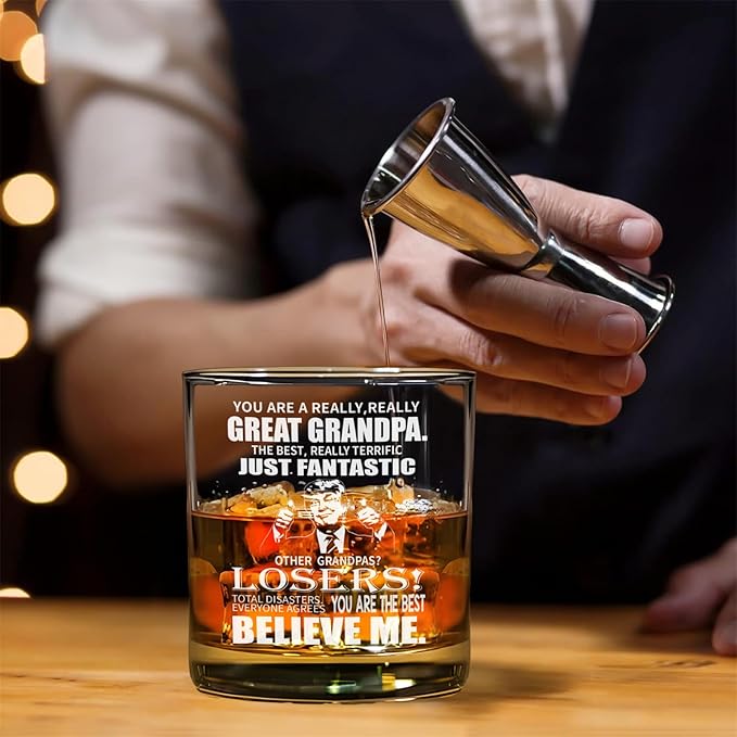Grandpa Whisky Glass Birthday Gifts for Grandpa from Grandkids 11Oz Whisky Gift for Grandpas Fathers Day Drinking Glass Present for Grandfather from Granddaughter
