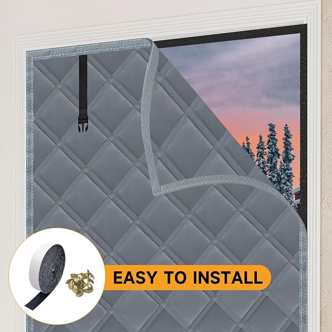 Winter Insulated Window Curtain 65"x79", Oxford Cloth Thermal Insulated Window Cover with Buckles,Heavy Duty Window Insulation Kit Fits Windows up to 64"x78",Grey