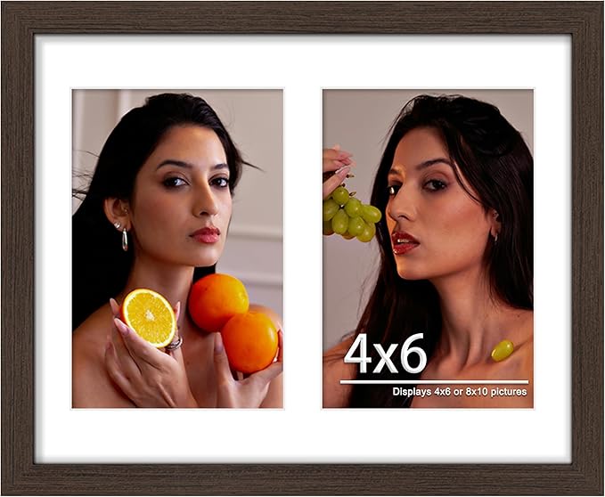 8x10 Double Picture Frame For Displaying Double 4x6 Picture Frame for Wall Mounting or Tabletop, Walnut.
