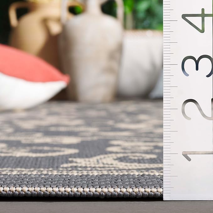 SAFAVIEH Washable Rug Outdoor Courtyard Collection - 2'3" x 8' Runner, Grey & Natural, Non-Shedding & Easy Cleaning, Ideal for Patio, Entryway, Mudroom, Hallway, Kitchen (CY2098-3606)