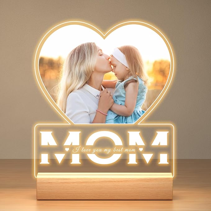 Personalized Gifts for Mom from Daughter and Son, Custom Picture Frames with Photo, Custom Photo Frame with Night Light, Customized Picture Frame, Personalized Christmas Birthday Gifts for Mom
