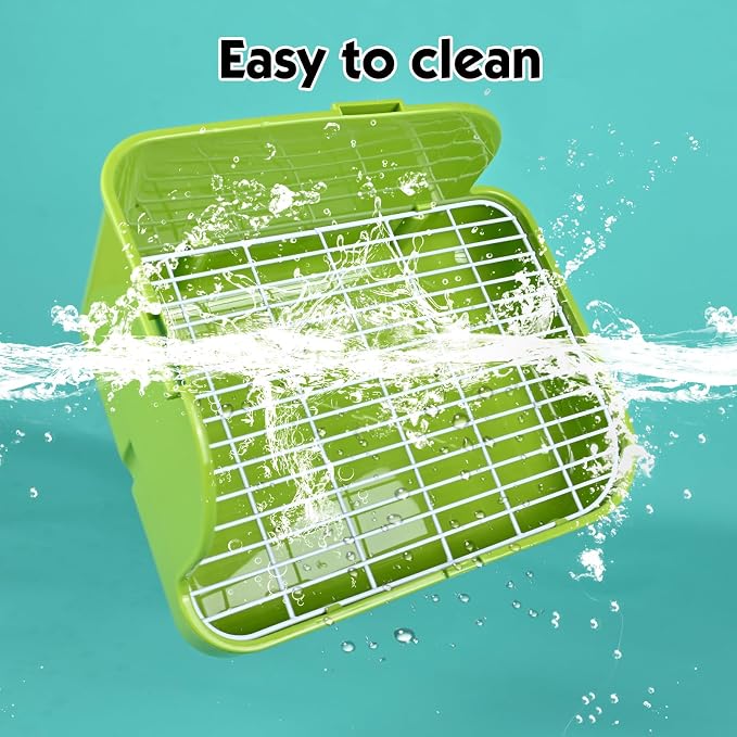 RUBYHOME Rabbit Litter Box Toilet, Plastic Square Cage Box Potty Trainer Corner Litter Bedding Box Pet Pan for Small Animals, Rabbits, Guinea Pigs, Chinchilla, Ferret, Galesaur, 11.4 Inches (Green)