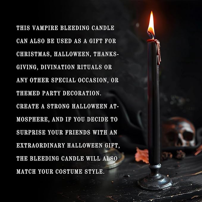 12PCS 10-Inch Black Bleeding Taper Candles,Vampire Tears Taper Candles- Unscented Candle Pack Ideal for Halloween, Christmas, Rituals, and Themed Party Decor.