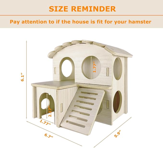 Hamster Hideout Cage Accessories - Hamster House and Habitat Wooden Hide Hut with Climbing Ladder and Platform for Dwarf Gerbils and Mouse Mice Rat Other Small Animals etc.