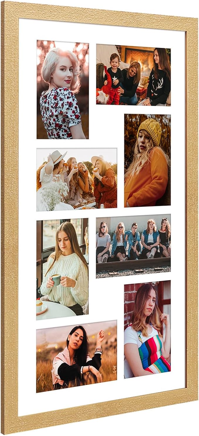 11.8x21.8 Collage frame with 8 Openings 4X6 Pictures, Multiple Picture Frame with Mat, Wall or Tabletop Decor, Natural Wood Grain,2 Pack