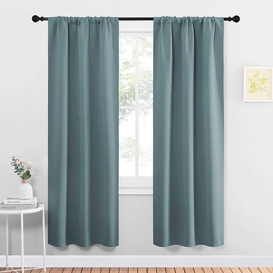 NICETOWN Greyish Blue Blackout Curtains Panels for Window, Thermal Insulated Rod Pocket Blackout Drapes/Draperies for Living Room (2 Panels, W34 x L72 inches)