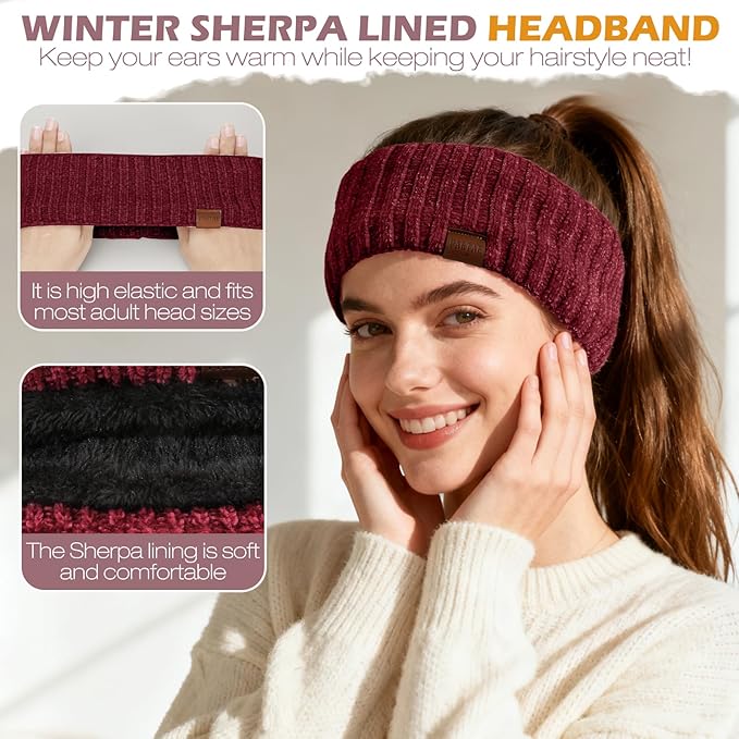 Winter Hats Gloves Scarf Set for Women, Beanie Hat Headband Ear Warmer, Infinity Scarf Touchscreen Gloves for Cold Weather