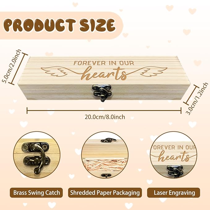 CHGCRAFT Miscarriage Memory Box Lost Baby Sympathy Gift Keepsake Box Angel Wings Wooden Loss of Baby Sympathy Gifts Box with Raffia Ribbon and Lock Announcement Gifts for Mom Dad, 8x2x1.2 inch