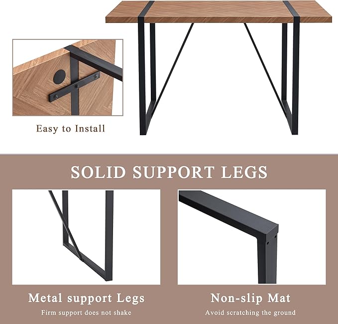 Dinner Table Set for 6, Modern 55'' Wood Dining Table with Fabric Dining Chairs Set of 6,Dining Room Sets for 6,Ideal for Dining Kitchen Room