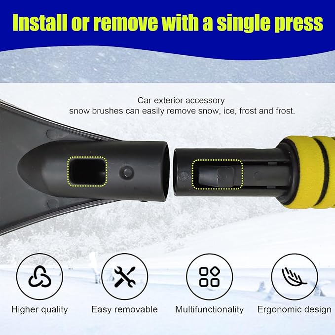 24 Inch Car Snow Scraper and Brush, Detachable Scratch Free Ice Scraper with Ergonomic Foam Grip, Universal Winter Snow Removal Tool for Car Windshield Window (Yellow)