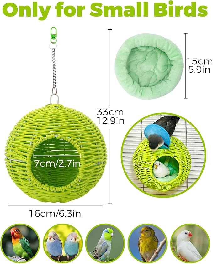 Chewproof Steel Frame Bird Nest for Cage, Washable Small Bed Hammock | Bird Hideout Lay Eggs Parakeet Nest Sleep Rest, Parakeet Warm Bed House Hut for Lovebird, Canary, Budgie, with Cushion