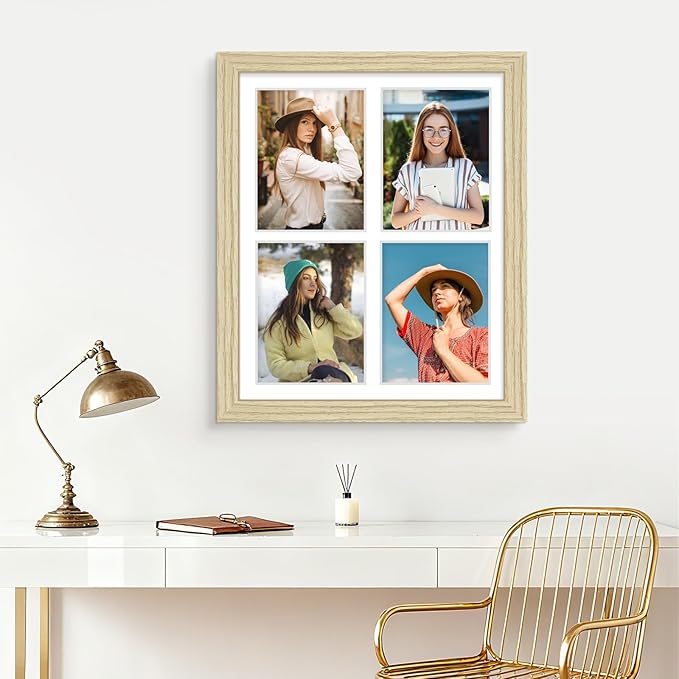 12x16 Picture Frame 5x7 Collage Picture Frame Displays Four 5x7 inch Photos or 12x16 (Without Mat) for Available Horizontal Wall Mounting Display and Vertical Wood Color