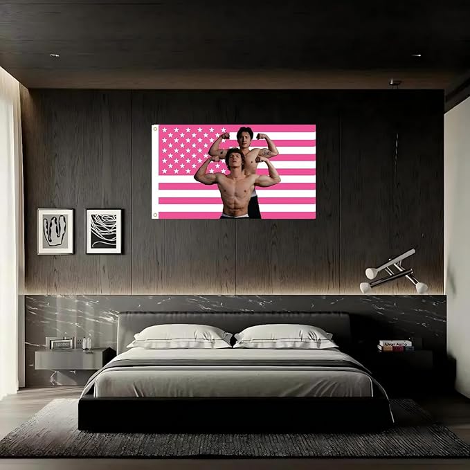 MAGJIUKE Heated Rivalry American Flag Tapestry, Pink USA Design, 3x5 Feet, Polyester with Brass Grommets, Barton Wall Decor for Bedroom