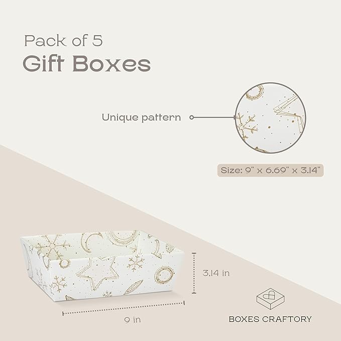 Pack of 5 Sturdy Gift Basket Made in Italy - Baskets for gifts empty, Ideal for Baby Shower Basket, Wedding Gift Basket and Any Occasion | 9" x 6.69" x 3.14" Gold | by Boxes Craftory| 9" x 6.69" x