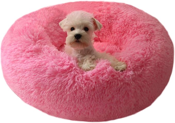 Dog Bed for Small Dogs & Cats, 24 Inch Medium Fluffy Washable Donut Bed | Plush Puppy Bed and Cat Bed for Pets up to 25 lb, High-Loft Polyester Fill with Water-Resistant Non-Skid Base for Indoor Use