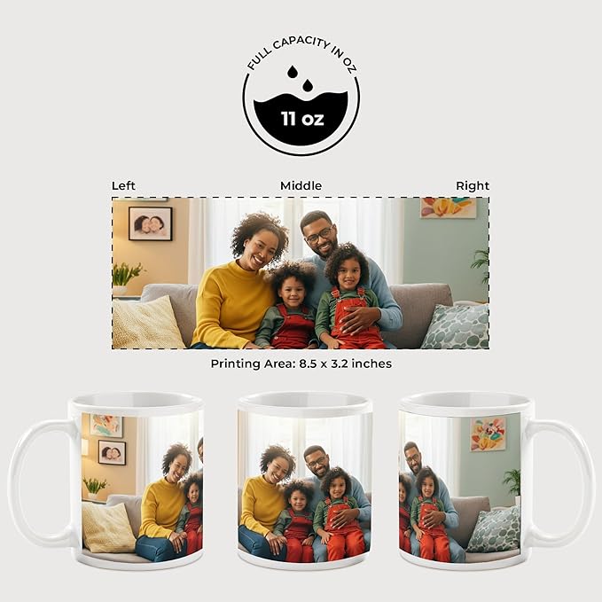 Personalized Mug, Custom Ceramic Mug with Photo and Text, 11oz, Pack of 20, Glossy Coffee Cup, Perfect for Christmas, Secret Santa or as Holiday Gift for Family or Friends, White/White