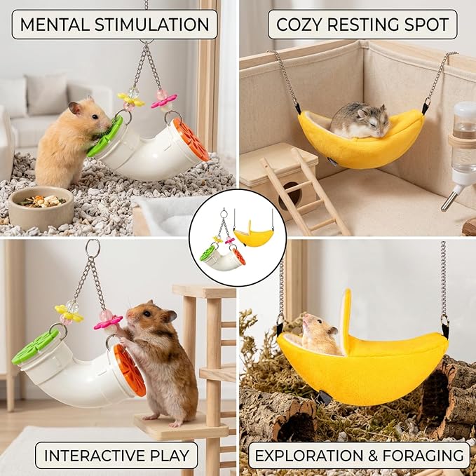 2PCS Rat Toys and Rat Cage Accessories, Rat Enrichment Toys for Mental Stimulation and Foraging Activities, Interactive Puzzle Toys for Rats, Mice and Parakeets