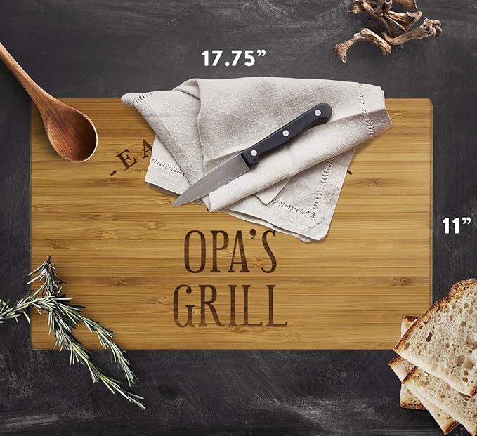 Andaz Press Large Bamboo Wood BBQ Cutting Board Gift, 17.75 x 11-inch, Opa's Grill, 1-Pack, Laser Engraved Serving Chopping Board Christmas Birthday Chef Kitchen Ideas