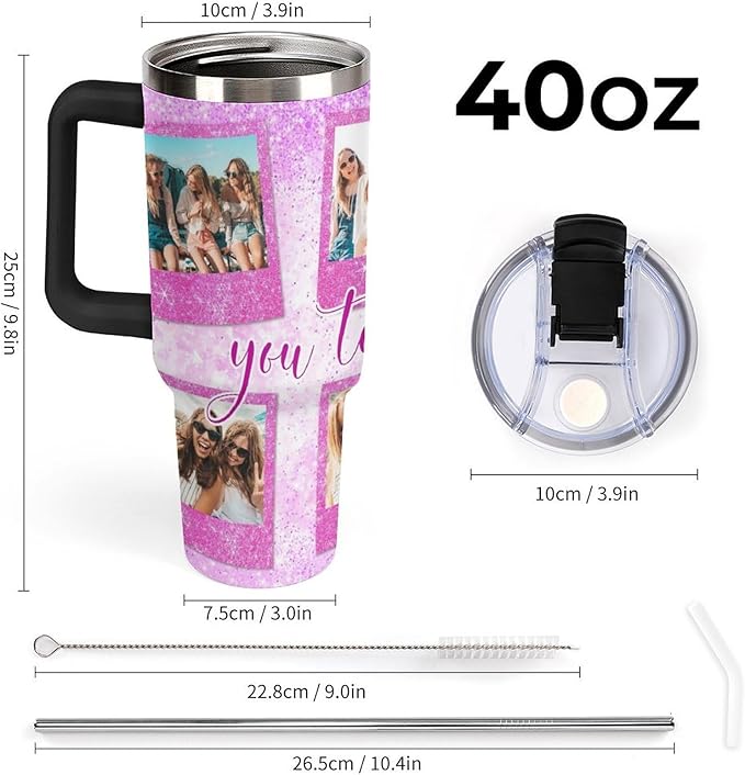 Personalized Tumbler Custom Insulated Travel Mug Custom Drinking Coffee Cup with Photos and Text 40oz Christmas Birthday Gift