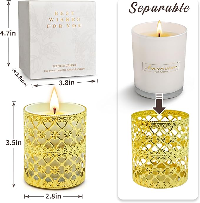 6 Pack Candles for Home Scented Aromatherapy Candles Gifts Set for Women, 3 Pack 120 Hour Long Lasting White Candles with 3 Gold Candle Holders, Mothers Day Gifts for Mom, Birthday Present