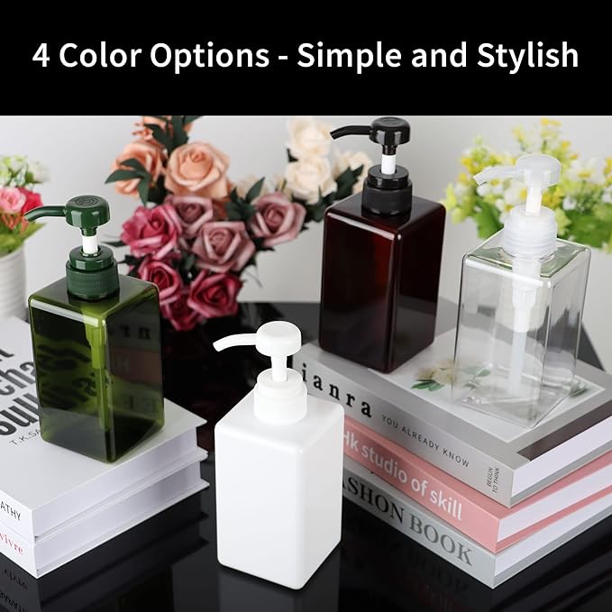 450ml (15.2oz) Pump Bottle Dispenser Jansburg 2Pack Refillable Square Plastic Lotion Dispenser Empty Lotion Pump Bottle for Essential Oil Soap Lotion Shampoo, Bathroom/Kitchen/Travel White