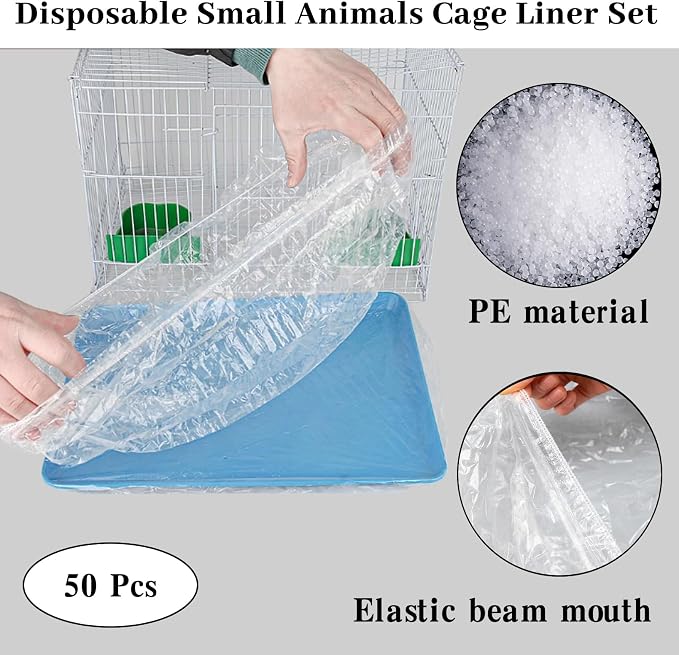 BNOSDM 50 PCS Rabbit Cage Liners Disposable Guinea Pig Cage Liner Hamster Tray Liner Plastic Small Animals Bedding Waste & Litter Pan Bag Universal Toilet Film for Bunny Hedgehog Ferret Rat