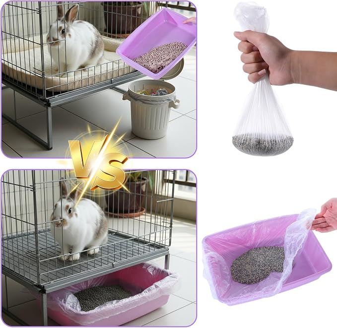 50 PCS Disposable Plastic Cage Liners, Small Animals Leak Proof Toilet Film Litter Pan Bags Film Litter Box Liner for Rabbits, Guinea Pigs, Chinchillas, Hedgehogs, Birds