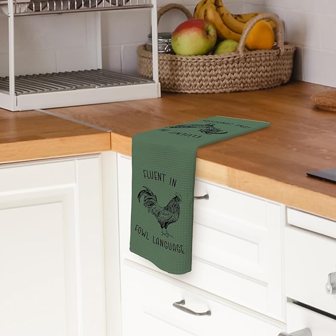 Chicken Kitchen Towels Funny Dark Green Dish Towel with Sayings 16x24 Inches, Chicken Lover Gift Decorative Absorbent Dishcloths Tea Towels for Kitchen Bathroom Decor, Humorous Gifts for Women
