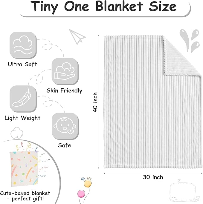 Soft Fleece Baby Blanket Ultra Cozy Grey Baby Blankets for Boys Warm and Lightweight Infant Toddler Newborn Receiving Gift with Reversible Stripes for Crib Stroller, 30x40 Inch, Light Grey