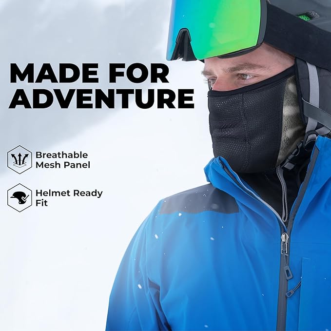 Tough Headwear Half Ski Mask - Fleece Lined Winter Face Mask - Stretch Neck Gaiter for Cold Weather Gear - Skiing Accessories