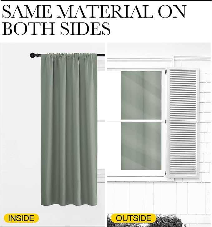 NICETOWN Window Curtains Blackout Drapes - Thermal Insulated Solid Rod Pocket Blackout Curtains/Draperies for Living Room (Sage Green, One Pair, 29 by 40-Inch)