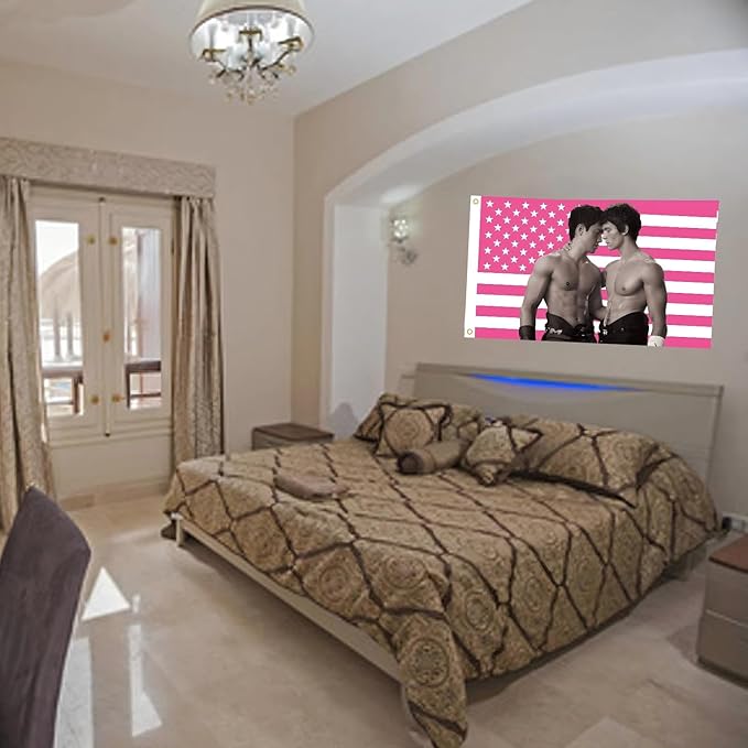 WENWELL Heated Rivalry American Flag Tapestry, Pink USA Design, 3x5 Feet, Polyester with Brass Grommets, Wall Decor for Bedroom
