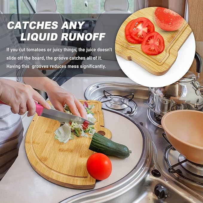 Camper Bamboo Cutting Board Set for RV Kitchen Accessories 2 Pieces, RV Wood Chopping Board Set with Juice Grooves, Hang Hole,for Meat Vegetables & Cheese,Camping Gifts RV Decor Camping Decorations