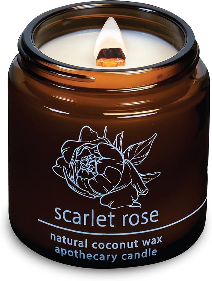 Hemlock Park Crackling Wood Wick Candle Handcrafted with Natural Coconut Wax (Small 4 oz, Scarlet Rose)