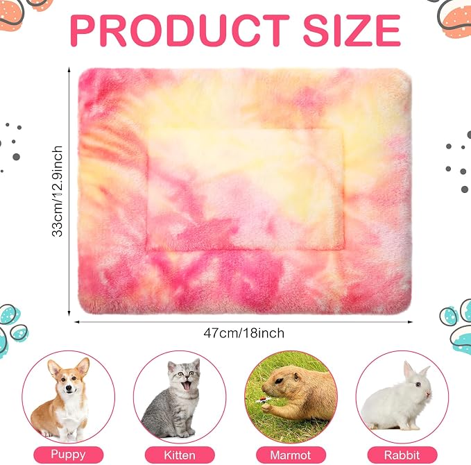 Haull 4 Pcs Waterproof Guinea Pig Bedding Soft Dog Cat Bed Crate Mat Small Animal Plush Cage Liners Rabbit Bunny Kennel Pad Reversible Cozy Pee Thickened Hamster Pad(Tie Dyed,13 x 18.5 Inch)