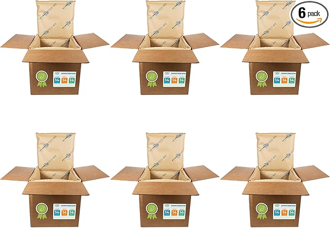 IDL Packaging 14" x 14" x 14" Insulated Shipping Box, 5.8-Gallon Capacity, Pack of 6 - Includes EcoMax™ Thermal-Paper Liners, Absorb Condensation - For Frozen Food, Meat, or Fish