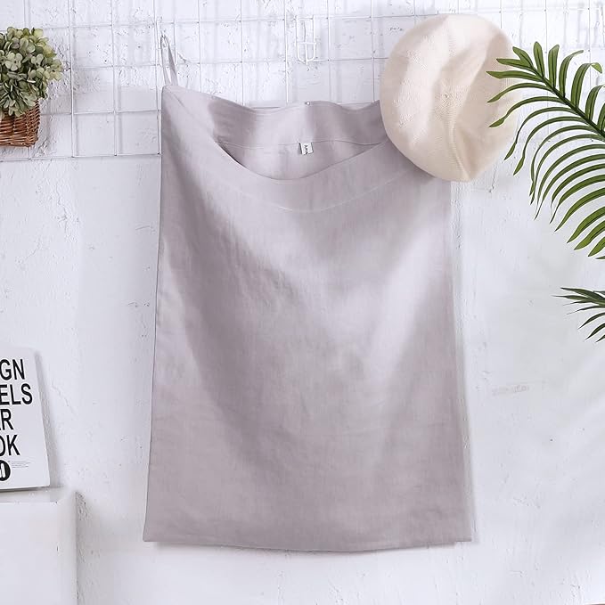 Amazhiyu Pure Linen Over The Door Laundry Hanging Hamper Bag for Holding Dirty Clothes and Saving Space Light Grey