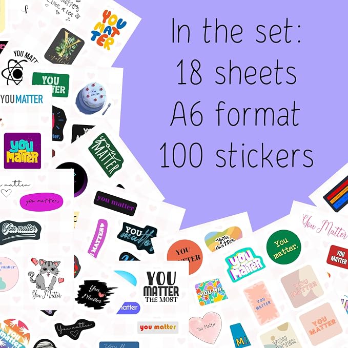 100Pcs You Matter Stickers for Water Bottle and Laptop - Encouragement Party Supplies & Decorations, Waterproof Vinyl Positive Decals, Inspirational Stickers Laptop Decals, Gifts for Women & Men