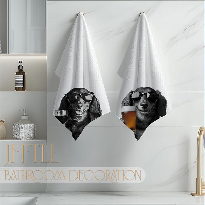 Funny Dachshund Kitchen Towels Set of 2, Funny Kitchen Decor, Wine Bar Decor, Black and White Dachshund Owner Gift Hand Towel, Dining Room Decorative Tea Towel Dish Towels 16x24 Inch