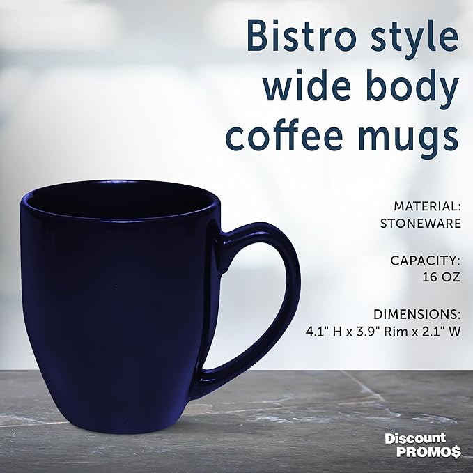 DISCOUNT PROMOS Large Coffee Cups 16 oz. Set of 10, Bulk Pack - Perfect for Tea, Espresso, Cappuccino, Hot Cocoa - Blue