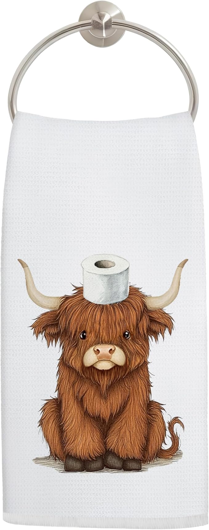 Funny Highland Cow Bathroom Hand Towels, Highland Cow Bathroom Decor, Cute Scottish Cattle Farm Animal Hand Towels for Kids Bath Room Washroom Decor, 16x24 Inch