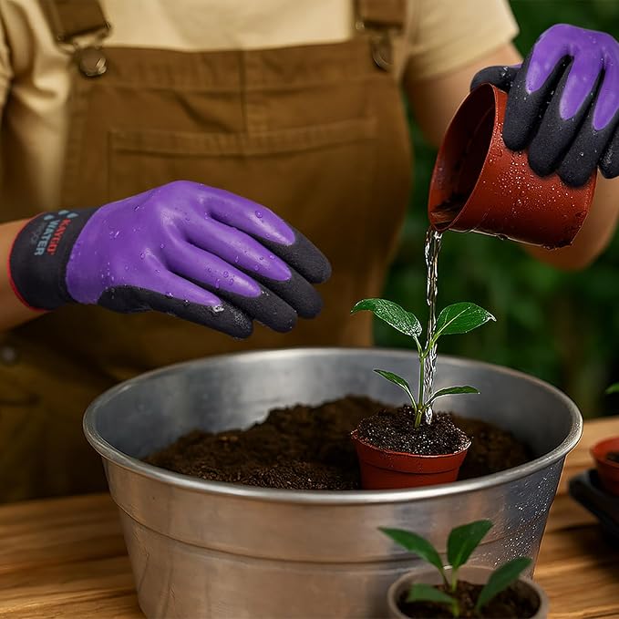 KAYGO Waterproof Work Gloves for Men and Women, Rubber Coated Non-slip Working Gloves for Garden, Outdoor Construction,KG150 (Purple, XL)