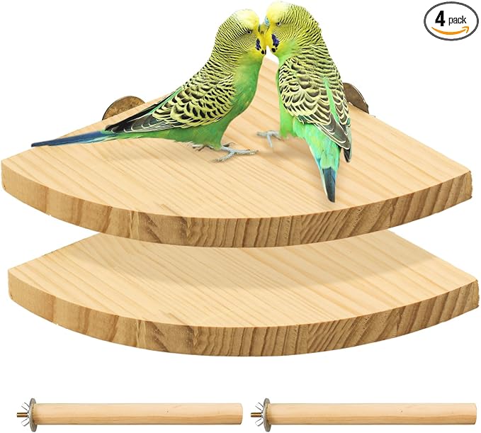 2 Pack Bird Perch Platform, Parrot Stand Sector Playground Wood Perch Stand Toy Cage Accessories Exercise Toy for Parakeet Conure Cockatiel Budgie Gerbil Rat Mouse Chinchilla Hamster(Set 3)